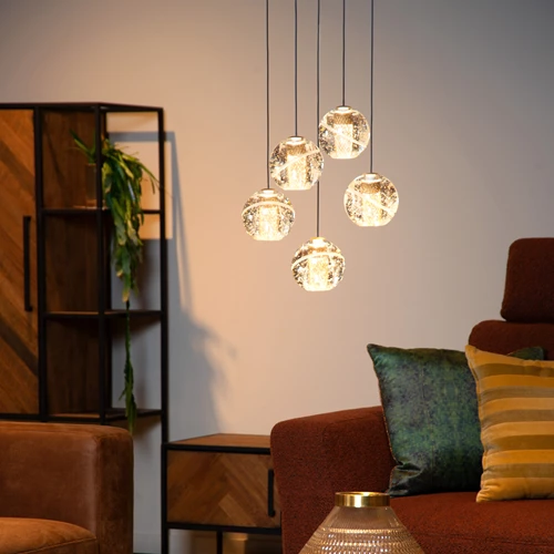 Lucide DILENKO - Lámpara colgante - Ø 31 cm - LED Regul. - 5x3,5W 2700K - Oro mate / Latón - ambiente 1
